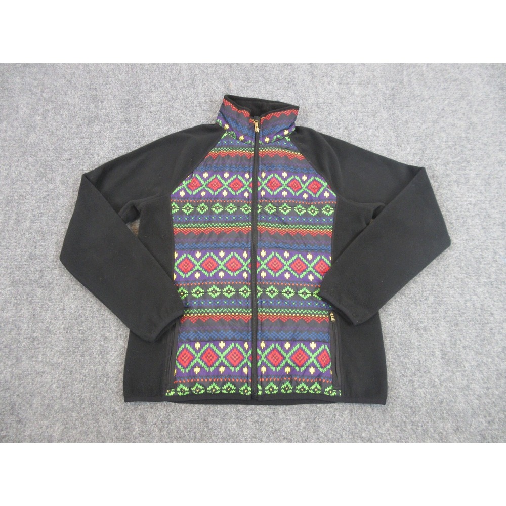 Lauren Ralph Lauren Fleece Jacket Womens Large Black Geometric Full Zip Pockets